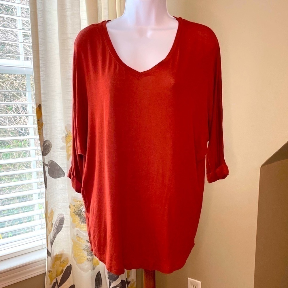 Nwt Color Thread Rust Knit V-neck Tunic Size M